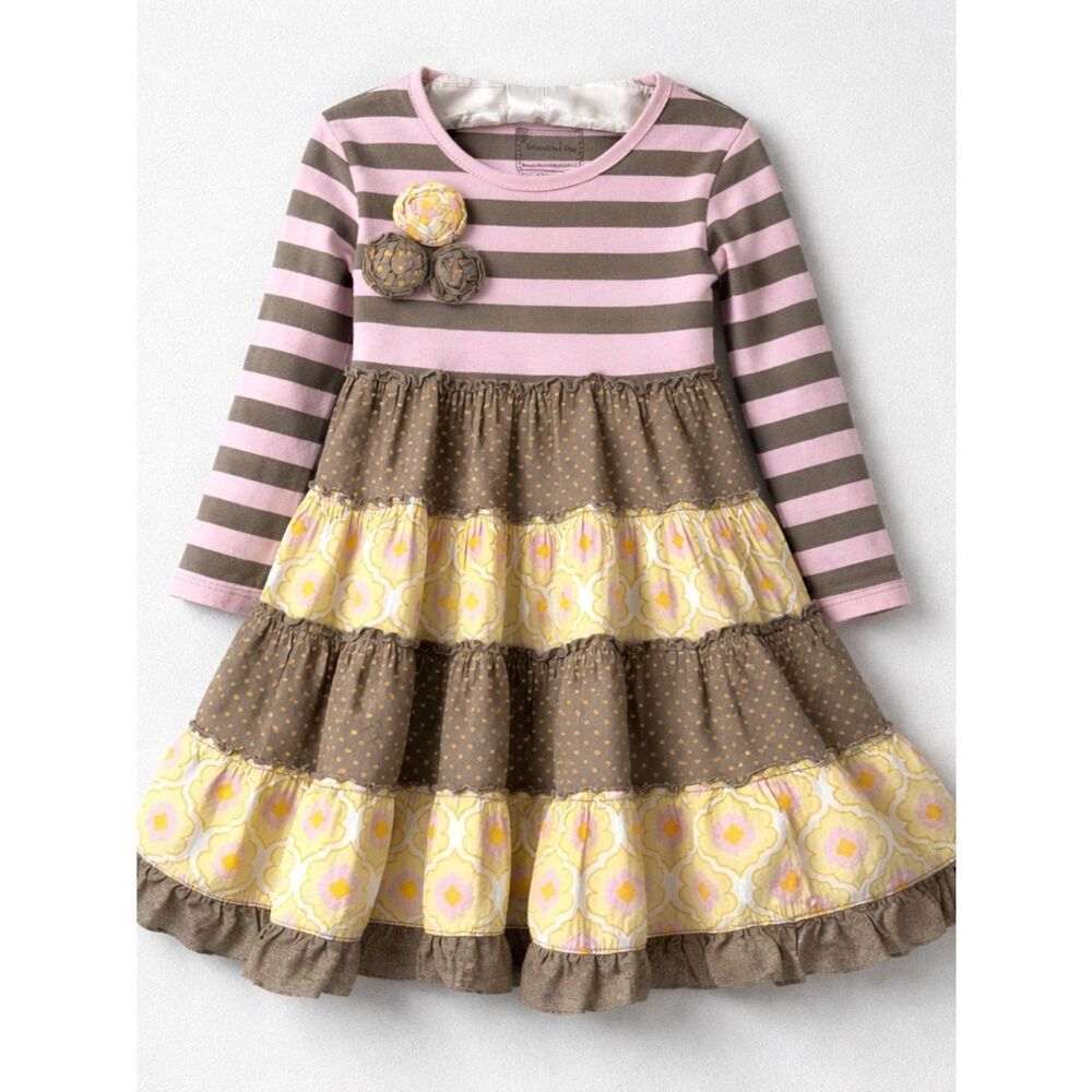 Mustard pie multi print tiered ruffle long sleeve dress size 2T